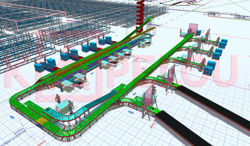 3D-Visualisierung der Lagerorganisation und der Produktivität der Lagertechnik